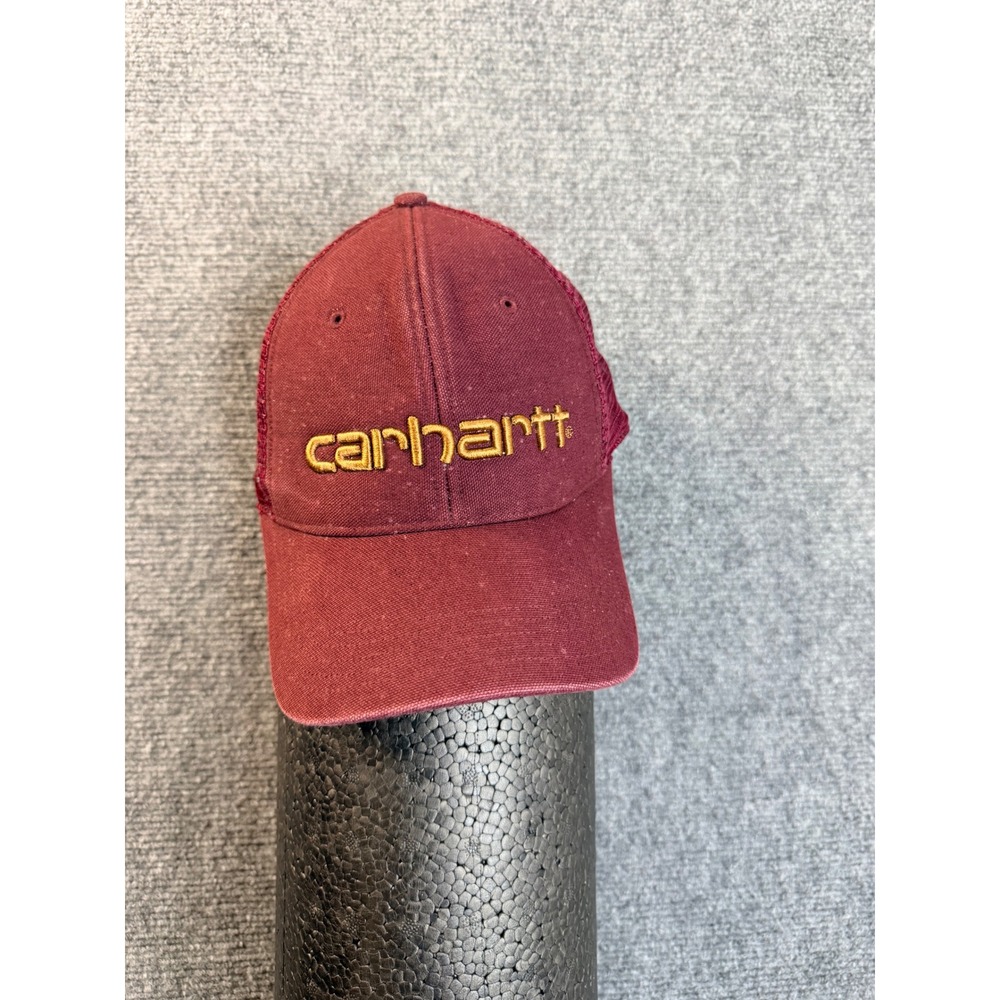Carhartt Mens OS Maroon Canvas Mesh Back Logo Graphic Trucker Hat AH1195-M Cap